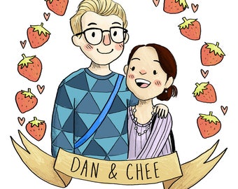 Custom Couple Portrait Digital File and A5 Physical Print. personalised commission, drawing, cute custom art, valentines, anniversary gift