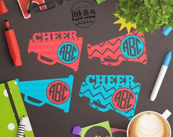 Cheer svg Files, Cheer Monogram svg, Cheer Megaphone svg, Cheerleader Cut File, Cheer svg, eps, dxf, png Cut Files for Silhouette for Cricut