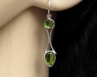 Peridot Silver Earrings, Green Peridot Jewelry, Olivine Earrings, Chrysolite, August Birthstone, Gift for Her