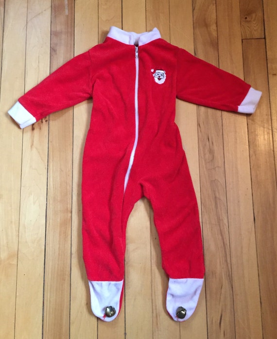 Vintage 1960s Infant Baby Unisex Red Velvet Santa Christmas Sleeper! Size 6 months