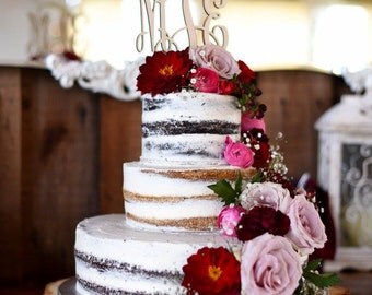 Rustic Wood Cake Topper - Unpainted Wooden Monogram Cake Topper - Wedding Cake Topper - Initial Cake Topper