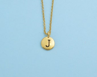 Antique Gold Plated Pewter Initial Charm Necklace. Initial Necklace. Initial Charm. Initial Jewelry. Letter J necklace. Letter J Jewelry.