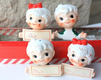 Vintage Holt Howard Christmas Children Place Card Holder Set Mid Century Japan Figurines Collectibles Decorations