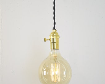 Unfinished Brass Turn Knob Pendant Light Fixture Hanging Plug in Canopy Vintage Lamp Cord