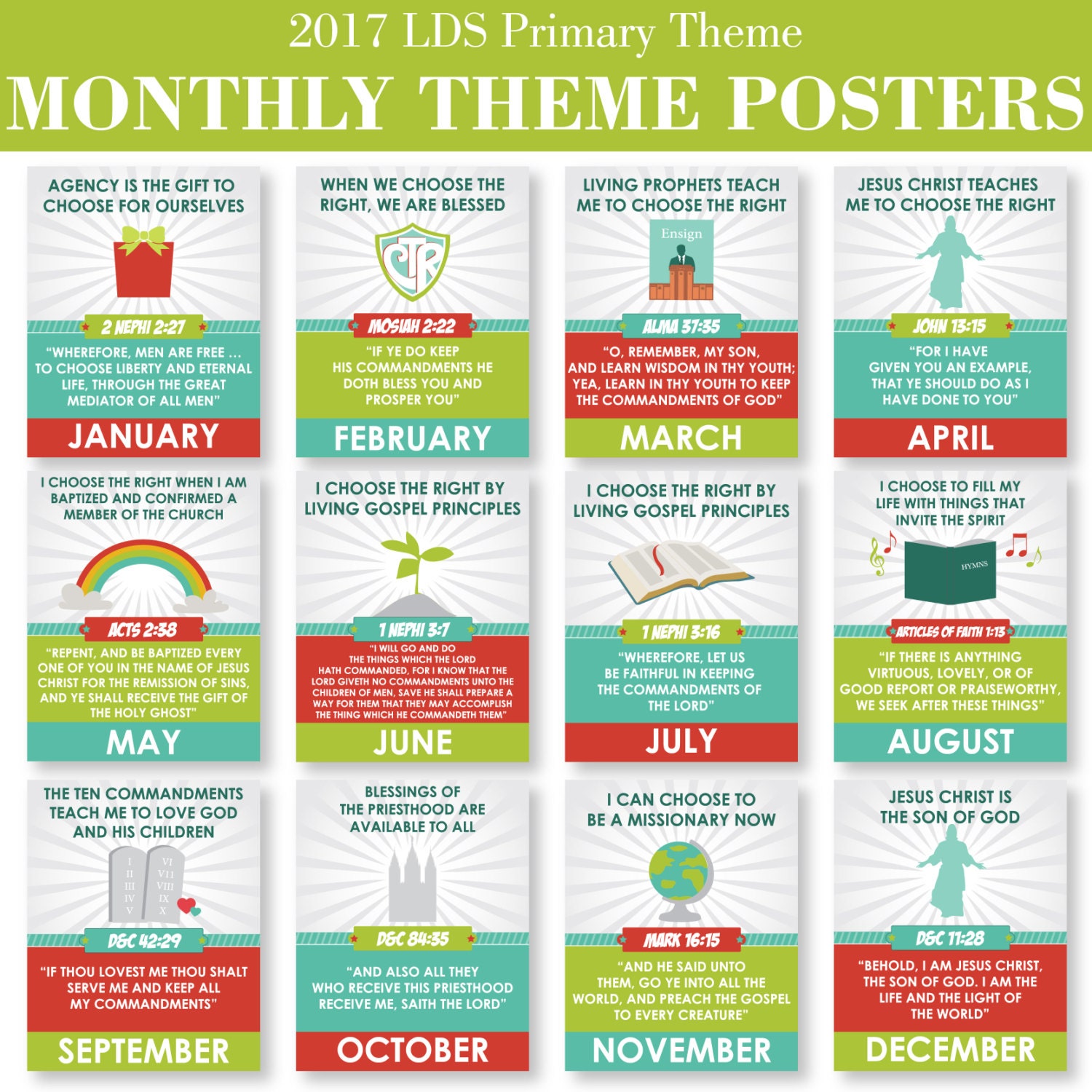 2017 LDS Primary Monthly Theme Posters Choose the Right