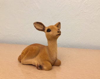 Flocked Fawn / Deer Figurine Laying Down