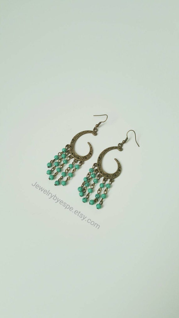 Mint Earrings Long Boho Earrings Dangle Earrings Bohemian