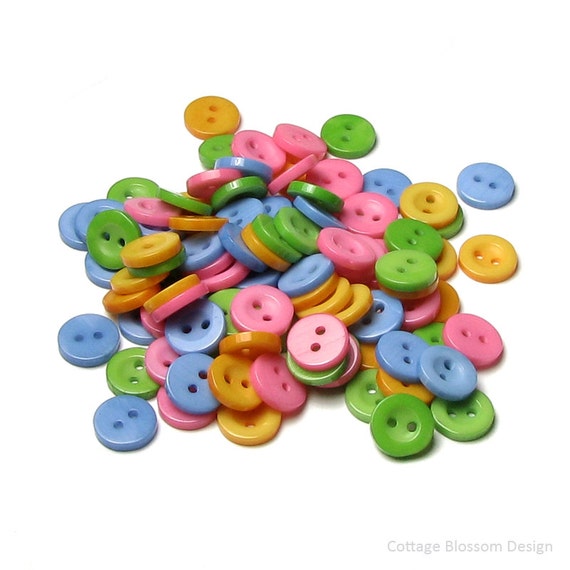 Bright Color Buttons 10mm Round Assortment Blue Pink Yellow