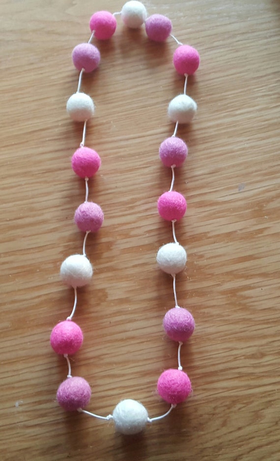 Felt ball Necklace. Pink necklace. Handmade necklace