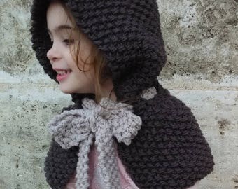 Hooded cowl, Kids cowl, Royalynn Hood, Elfin hat, Winter hat, Balaclava, Hand knit Hat, Fairy hood, Winter accesories, Velvet acorn