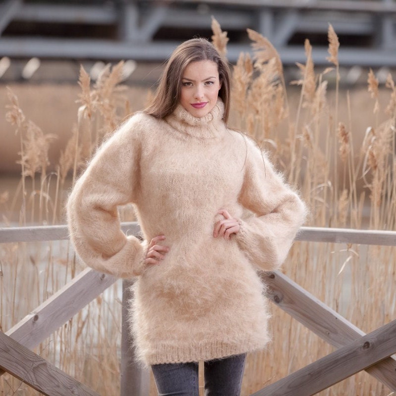 FREE SHIPPING Tiffy Mohair T neck Sweater Dress Hand Knitted