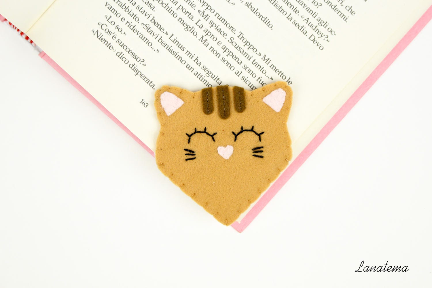 Cat felt corner bookmark handmade brown cat cat lovers