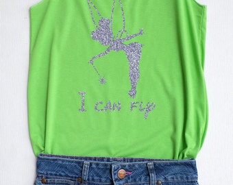 Silver Glitter Tinkerbell I can fly - Disney shirt,Disney tank top,Princess shirt,Princess tank top,Tinkerbell shirt,Tinkerbell tank top