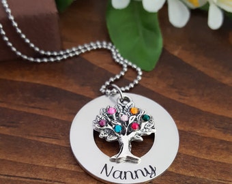 Nanny Necklace | Family Tree Necklace For Nanny | Nanny Birthstone Necklace | Grandmother Necklaces | Gift For Nanny | Grandmother Gifts