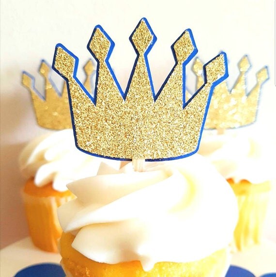 Gold Glitter Crown Cupcake Toppers Blue Glitter Cupcake Crown