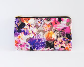 Clutch Bag, Clutch Purse, Zipper Clutch, Clutch Wallet - Floral Watercolour