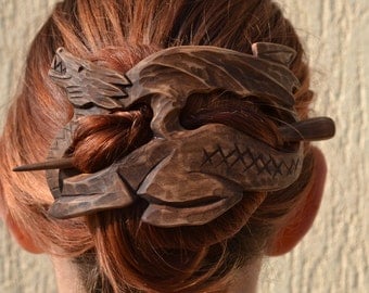 mom girlfriend gift womens gift for her Wood Dragon Hair Barrette, Hair Pin, Stick, Wood Carving Mother of Dragons, game of thrones jewelry