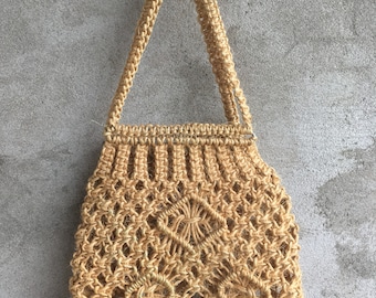 70s MACRAME TOTE BAG, market bag, beach bag, macrame purse, shopping bag, onion bag, Braided Grocery Shopping bag, Handmade, organic