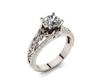 Art Deco Engagement Ring, 1ct Moissanite engagement ring, Milgrain Moissanite ring, engagement ring, Filigree engagement ring, 2162