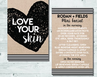 Rodan + Fields Mini Facial Card | INSTANT DOWNLOAD | Love Your Skin & Give it a Glow | Black and White