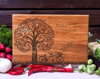Personalized Cutting Board Tandem Bike cutting board Wedding gift Housewarming gift Anniversary Gift for Couple Wood Chopping Board