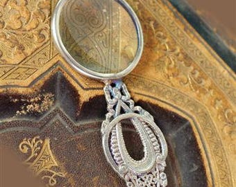 Victorian Magnifying Glass Pendant - Silver Plated Brass - 4"