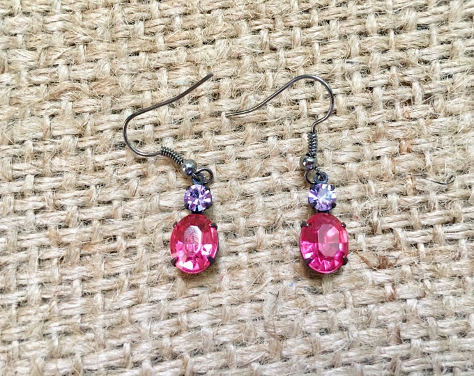 Amethyst Earrings, Stone Earrings, Pink Stone Earrings, Vintage Earrings, Birthstone Earrings, Feb Birthstone Drops, Estate Earrings
