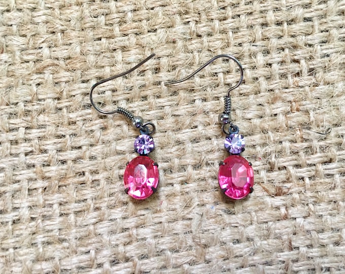 Amethyst Earrings, Stone Earrings, Pink Stone Earrings, Vintage Earrings, Birthstone Earrings, Feb Birthstone Drops, Estate Earrings