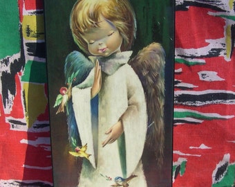 60's frame Wall plate religious Ange 60 70 1960 1970 Vintage Poulbot big eyes years Mark Ryden Kitch table french former child