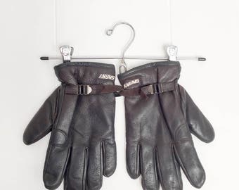 Vintage Gloves - Leather Gloves - Winter Gloves - Vintage Ski - Mens Leather Gloves - Snowboard Gear - Black Gloves - Gift for Men