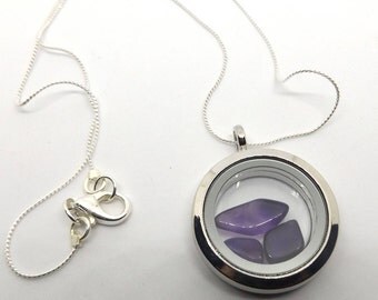 Locket Filled with Purple Amethyst Tumbled Stones