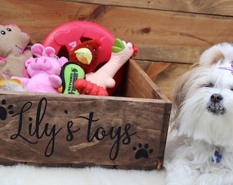 Pet Toy Box, Dog Box, Cat box, Personalized dog Toy Box, Pet Treasure Box, Wooden Crate, Dog Toy Storage, Pooch Toy Bin, Pet Toy Bin