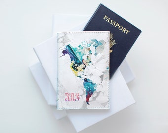 Marble Passport Cover Passport Holder Map Case Personalized Leather Gift Travel Passport Sleeve Marble Gift Leather Colorful Map CP0041