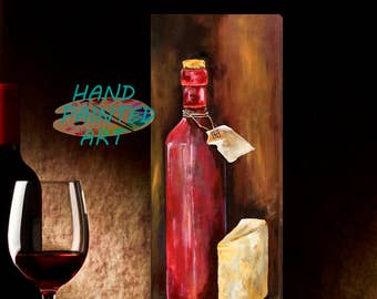 Canvas kitchen decor Rustic Kitchen wall art Wine Kitchen art Original painting Red kitchen painting, Acrylic painting Gift Home wall decor