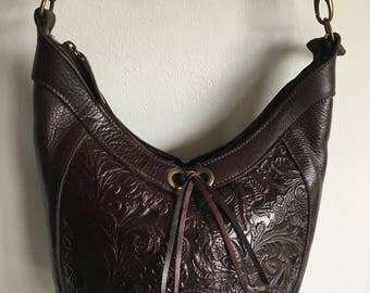 leather tooled purse | chocolate brown | bohemian