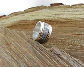 Unique spinner ring,spinner silver band,Spinning silver ring,Worry Ring,Silver band,Meditation ring,Spinner rings for women,wide women ring