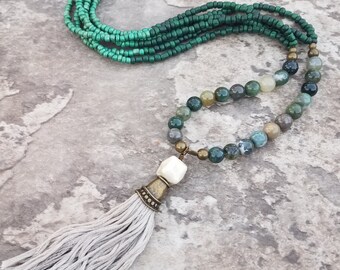 Multiple layered Strands Green Ombre Tassel Long Necklace 97