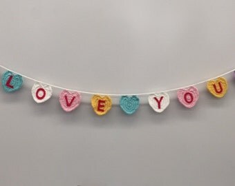 Valentine Heart Garland, Conversation Hearts, Heart Bunting