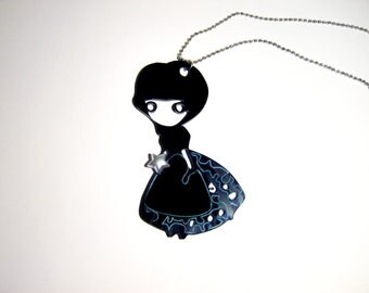 Black Doll Pendant, Silhouette Pendant, Laser Perspex Pendant, creative jewelry
