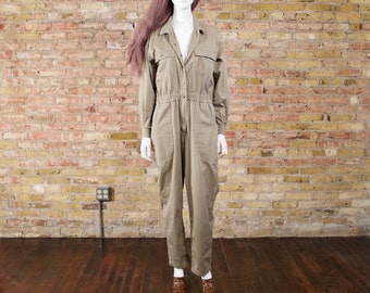 80s jumpsuit / olive drab jumpsuit / utilitarian jumpsuit / womens coveralls / cargo jumpsuit / boilersuit / slouchy jumpsuit / one piece