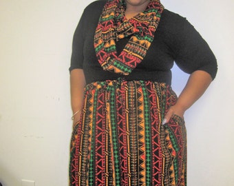 African Print Skirt and Scarf Set, Scarf and Skirt, Drawstring Skirt, Scarf