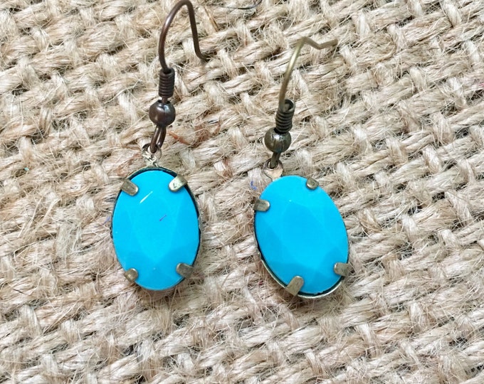 Blue Gem Earrings, Blue Stone Earrings, Czech Glass Earrings, Bright Blue Earrings, Matte Blue Earrings, Turquoise Earrings, Matte Stone