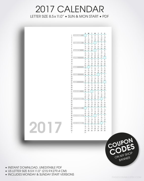 2017 calendar by week number