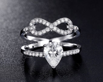 Unique Engagement Ring - Art Deco Ring - Pear Cut Ring - Infinity Ring - Cubic Zirconia Ring - Double Ring - Vintage Style Ring - AR0367