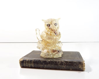 Vintage Owl Statue / Lucite and Seashell Owl Figurine / Mid Century Decor