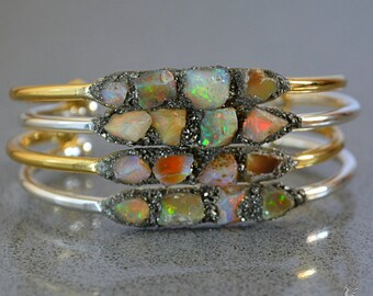 Raw Opal Bracelets - Raw Opal Jewelry - Raw Gemstone Bracelet - October Birthstone Jewelry Mother's Day Gift Ideas Wedding Anniversary Gift