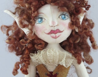 Handmade Fabric OOAK Art Doll - Textile Soft Sculpture - Cloth Doll
