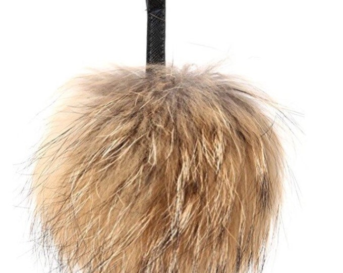 Natural with natural markings Raccoon Fur Pom Pom luxury bag pendant keychain fur ball puff