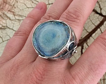 RAINBOW DRUZY RING, Statement Ring, Handcrafted Ring, Iolite Ring, Gemstone Ring, Artisan Ring, 925 Sterling Silver