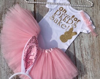 My first Easter outfit, baby girls first Easter, Easter onesie, bunny ears, 0h ...for peeps sake!!, little girl Easter outfit, Spring outfit